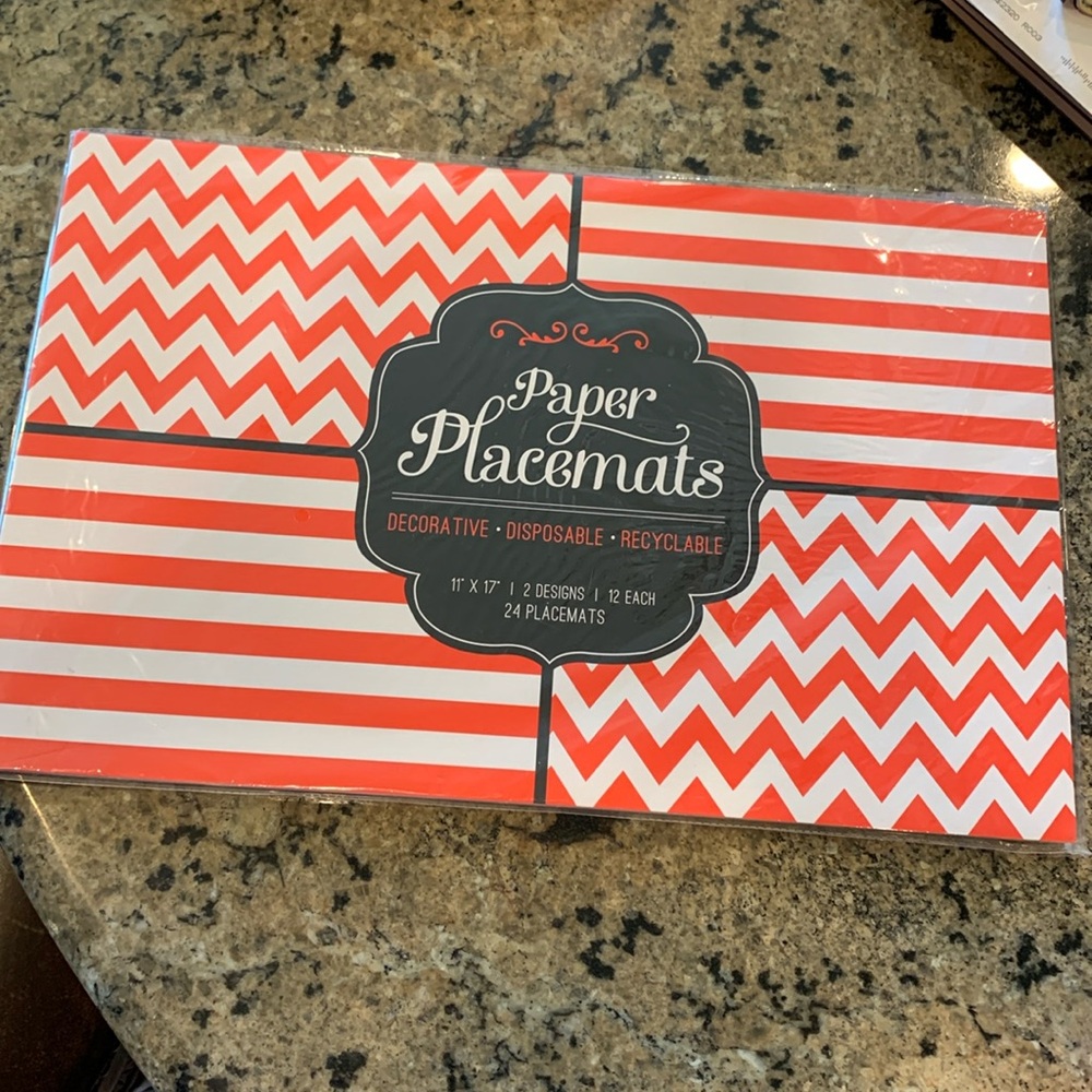 Decorative Disposable Paper Party Placemats Red and White Chevron ❤️